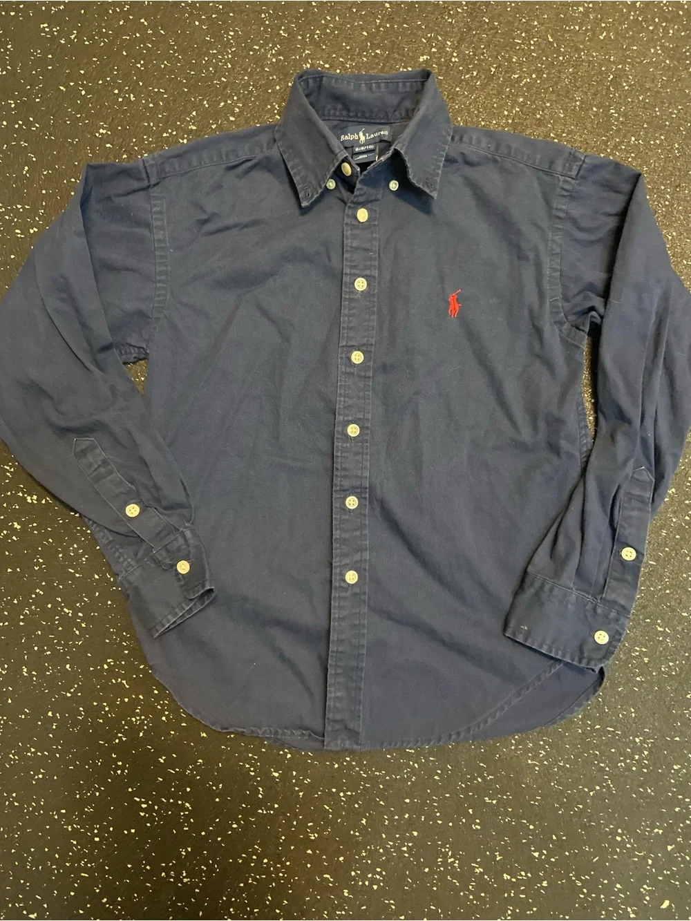 Ralph Lauren Navy Blue Button-Down Shirt with Red Pony